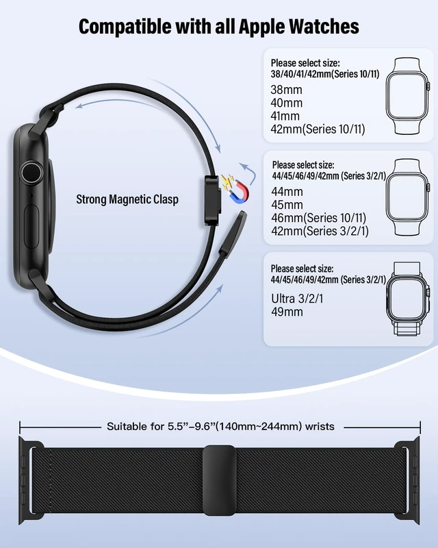 Alt view image 2 of 7 - Nylon Stretchy Magnetic Band for Apple Watch Ultra 3/2/1 Bands Men Women | Soft and Breathable, Elastic Solo Loop Bands 44mm 45mm 46mm 49mm, Sport Straps for iWatch Series 11 10 9 8 7 6 5 4 3 SE Ultra