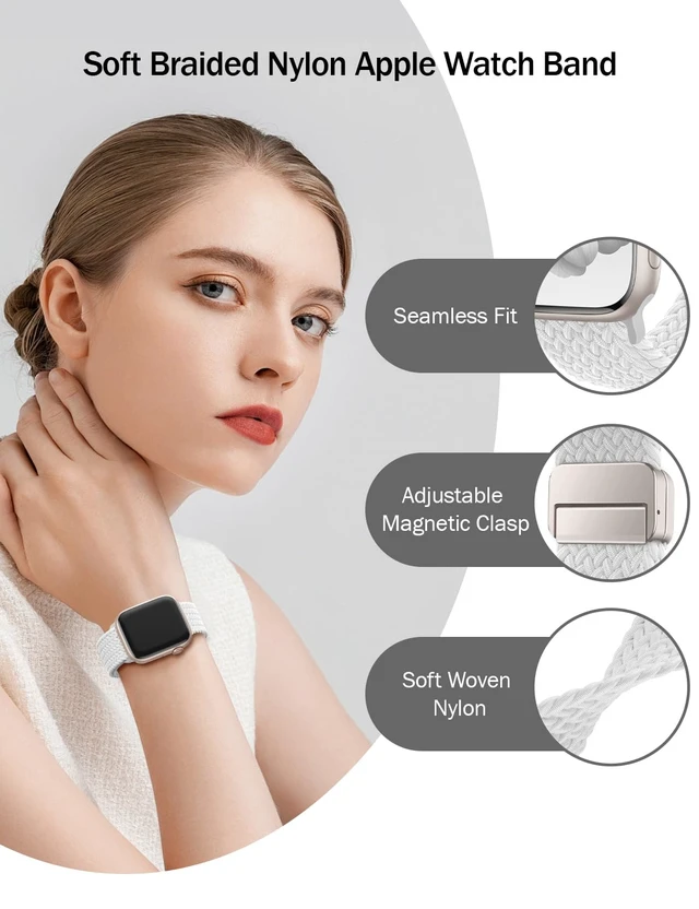 Alt view image 4 of 7 - Braided Stretchy Band Compatible with Apple Watch Bands for Women Men | Nylon Solo Loop 38mm 40mm 41mm 42mm 46mm 44mm 45mm 49mm Sport Strap for iWatch bands Series SE 11 10 9 8 7 6 5 4 3 Ultra 3 2
