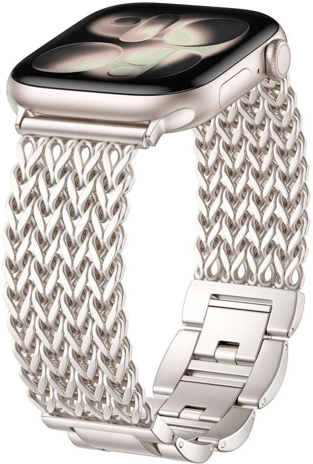 Main image of Metal Band Compatible with Apple Watch Bands for Women 40mm 41mm 42mm 38mm 44mm 45mm 46mm, Dressy Stainless Steel Link Bracelet, Designer Strap for iWatch Series 11/SE/10/9/8/7/6/5/4/3/2/1, Starlight