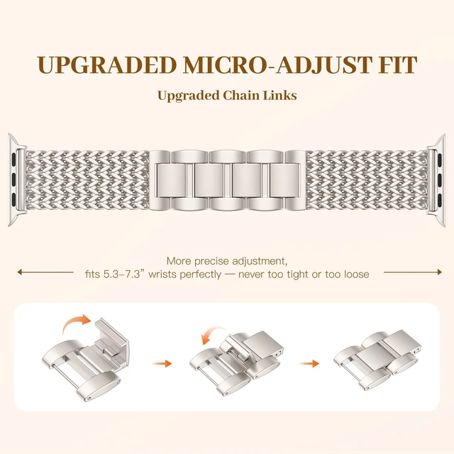 Alt view image 2 of 7 - Metal Band Compatible with Apple Watch Bands for Women 40mm 41mm 42mm 38mm 44mm 45mm 46mm, Dressy Stainless Steel Link Bracelet, Designer Strap for iWatch Series 11/SE/10/9/8/7/6/5/4/3/2/1, Starlight