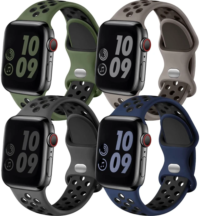 Main image of 4 Pack Sport Bands Compatible with Apple Watch Bands for Men Women 49mm 46mm 45mm 44mm 42mm 41mm 40mm 38mm,Breathable Soft Silicone Strap for iWatch Band Series 11 10 SE Ultra 9 8 7 6 5 4 3 2 1
