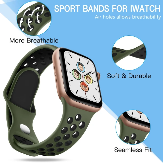 Alt view image 2 of 7 - 4 Pack Sport Bands Compatible with Apple Watch Bands for Men Women 49mm 46mm 45mm 44mm 42mm 41mm 40mm 38mm,Breathable Soft Silicone Strap for iWatch Band Series 11 10 SE Ultra 9 8 7 6 5 4 3 2 1