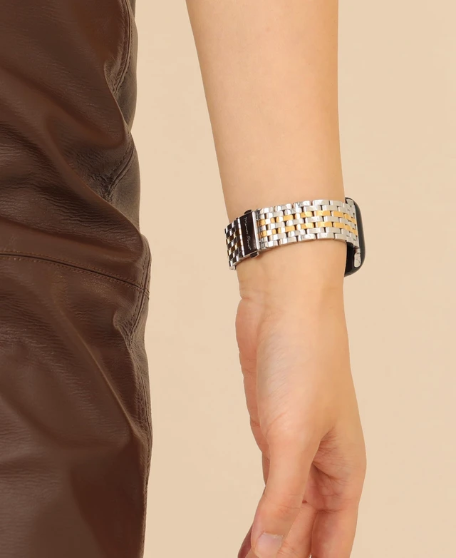 Alt view image 4 of 7 - Seven-link Watch Bands for Apple Watch Series 11,10,9,8,7,6,5,4,3,2,1 and SE 3/2/1 for Women, Dressy Stainless Steel Metal Band for Apple Watch 40mm 41mm 42mm 38mm for iWatch, Two-Tone Silver/Gold