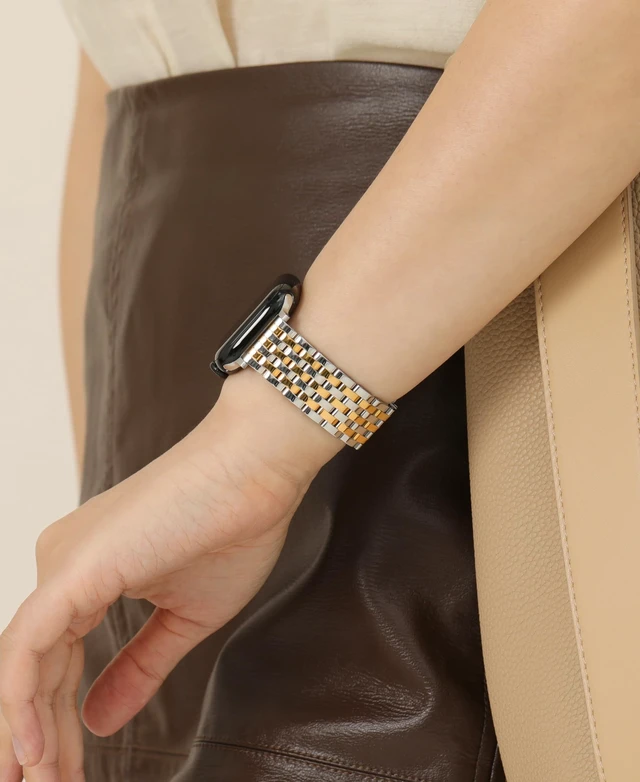 Alt view image 3 of 6 - Seven-link Watch Bands for Apple Watch Series 11,10,9,8,7,6,5,4,3,2,1 and SE 3/2/1 for Women, Dressy Stainless Steel Metal Band for Apple Watch 40mm 41mm 42mm 38mm for iWatch, Two-Tone Silver/Gold