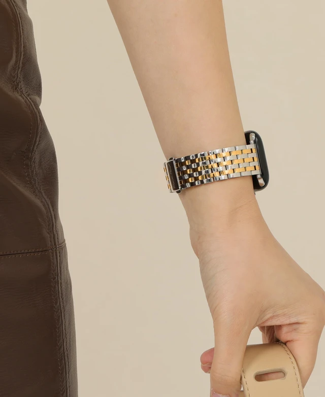 Alt view image 4 of 6 - Seven-link Watch Bands for Apple Watch Series 11,10,9,8,7,6,5,4,3,2,1 and SE 3/2/1 for Women, Dressy Stainless Steel Metal Band for Apple Watch 40mm 41mm 42mm 38mm for iWatch, Two-Tone Silver/Gold