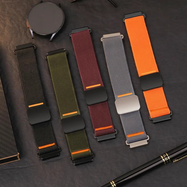 Alt view image 5 of 7 - Magnetic Elastic Bands for Samsung Galaxy Watch 7/6/5/4/FE 40mm 44mm/Galaxy Watch 6 Classic 43 47mm/5 Pro 45mm/4 Classic 42 46mm/Active 2, 20mm Wristband Stretchy Nylon Sport Strap Men Women