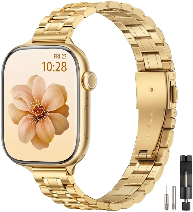 Main image of Thin Metal Band Compatible with Apple Watch Bands for Women | Stainless Steel Slim Gold Chain Strap, 41mm 40mm 38mm 42mm(Series 11 10), for Series 9 8 7 6 5 4 3 2 1 SE, Work and Casual