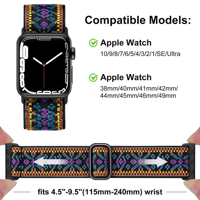 Alt view image 6 of 7 - 5 Pack Stretchy Bands Compatible with Apple Watch 40mm 41mm 42mm 38mm 44mm 45mm 46mm Women, Elastic Fabric Nylon Strap Wristband for iWatch SE 3 2 1 Series 11 10 9 8 7 6 5 4 3 Boho Solo Loop
