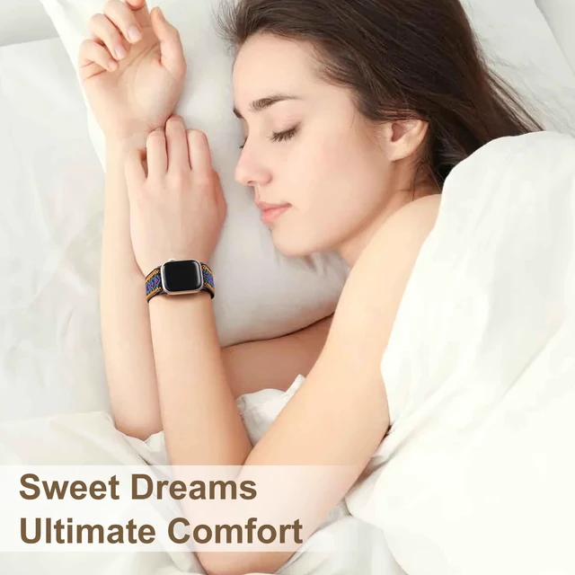 Alt view image 5 of 7 - 5 Pack Stretchy Bands Compatible with Apple Watch 40mm 41mm 42mm 38mm 44mm 45mm 46mm Women, Elastic Fabric Nylon Strap Wristband for iWatch SE 3 2 1 Series 11 10 9 8 7 6 5 4 3 Boho Solo Loop