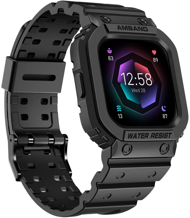 Main image of Compatible for Fitbit Versa 4/3/2/ Fitbit Versa Lite/Fitbit Sense 2/ Fitbit Sense Bands with Case, Protective Smartwatch Case Strap Rugged Sport Protector Wristbands Men Black