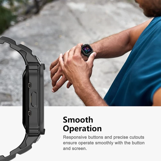 Alt view image 5 of 6 - Compatible for Fitbit Versa 4/3/2/ Fitbit Versa Lite/Fitbit Sense 2/ Fitbit Sense Bands with Case, Protective Smartwatch Case Strap Rugged Sport Protector Wristbands Men Black