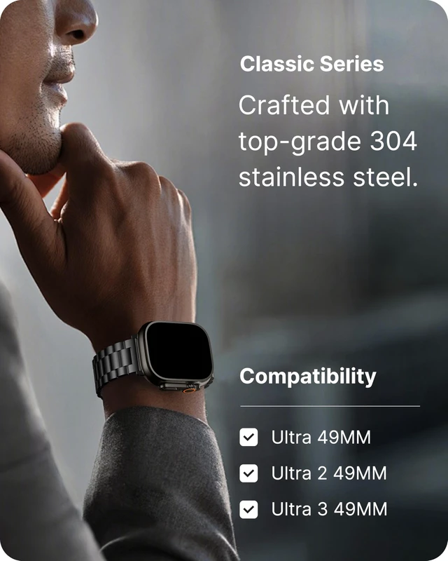 Alt view image 3 of 6 - Metal Band with Case for Apple Watch 49/46/45/44/42mm | Stainless Steel Strap for Men Women, Fits iWatch Bands Ultra 3 2 1 Series 11 10 9 8 7 6 5 4 SE Professional Office Black