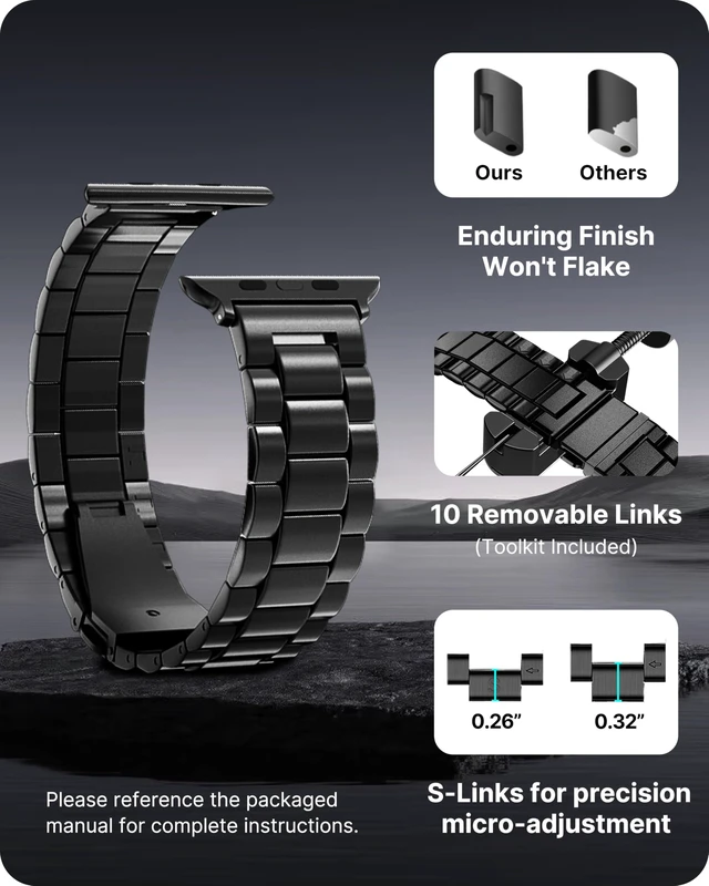 Alt view image 4 of 6 - Metal Band with Case for Apple Watch 49/46/45/44/42mm | Stainless Steel Strap for Men Women, Fits iWatch Bands Ultra 3 2 1 Series 11 10 9 8 7 6 5 4 SE Professional Office Black