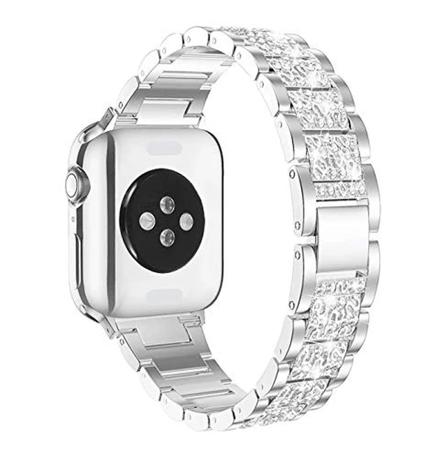 Alt view image 2 of 7 - Bling Bands for Apple Watch Women and 2P 44mm Case-Silver | Shiny Metal Replacement Band with Bling PC Protective Cover for iwatch Series SE 6/5/4 44mm; Comfortable for daily wear