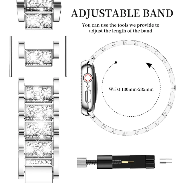 Alt view image 6 of 7 - Bling Bands for Apple Watch Women and 2P 44mm Case-Silver | Shiny Metal Replacement Band with Bling PC Protective Cover for iwatch Series SE 6/5/4 44mm; Comfortable for daily wear