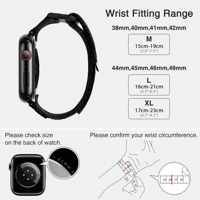 Alt view image 5 of 7 - Rugged Nylon Band Compatible with Apple Watch Ultra 3/2/1 (49mm), Series 11/10/9/8/7/6/5/4 & SE3/SE2/SE (46mm 45mm 44mm), Tactical Sports Strap for Men (L, Black)
