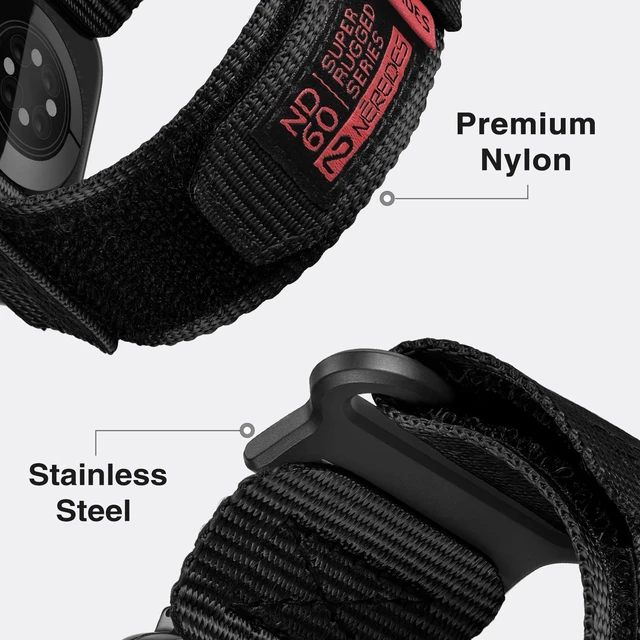 Alt view image 6 of 7 - Rugged Nylon Band Compatible with Apple Watch Ultra 3/2/1 (49mm), Series 11/10/9/8/7/6/5/4 & SE3/SE2/SE (46mm 45mm 44mm), Tactical Sports Strap for Men (L, Black)