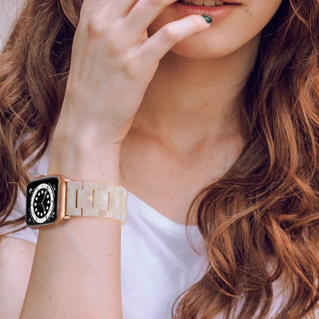 Alt view image 2 of 7 - Resin Bands Compatible with Apple Watch Band,41mm/40mm/38mm/42mm | Fashion Lightweight Strap for iWatch Series 11/10/9/8/7/6/5/4/3/2/1/SE3,Women Jewelry Dressy Bracelet Adjustable,Ivory White