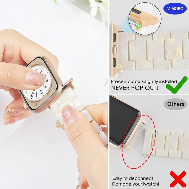 Alt view image 5 of 7 - Resin Bands Compatible with Apple Watch Band,41mm/40mm/38mm/42mm | Fashion Lightweight Strap for iWatch Series 11/10/9/8/7/6/5/4/3/2/1/SE3,Women Jewelry Dressy Bracelet Adjustable,Ivory White