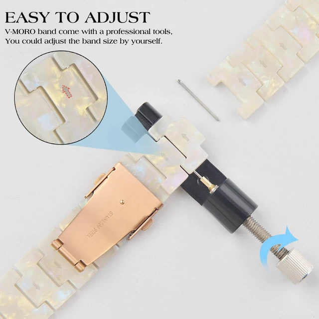 Alt view image 4 of 7 - Resin Bands Compatible with Apple Watch Band,41mm/40mm/38mm/42mm | Fashion Lightweight Strap for iWatch Series 11/10/9/8/7/6/5/4/3/2/1/SE3,Women Jewelry Dressy Bracelet Adjustable,Ivory White