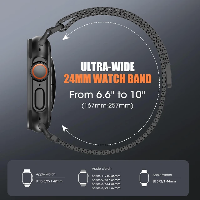 Alt view image 2 of 7 - Milanese Loop Compatible for Apple Watch Ultra 3 2 1 Band 49 46 45 44 42mm | Men Stainless Steel Rugged Mesh Band,Strong Magnetic Clasp, Adjustable Strap for iWatch Series 11/10/9/8/7/6/5/4/SE/Ultra
