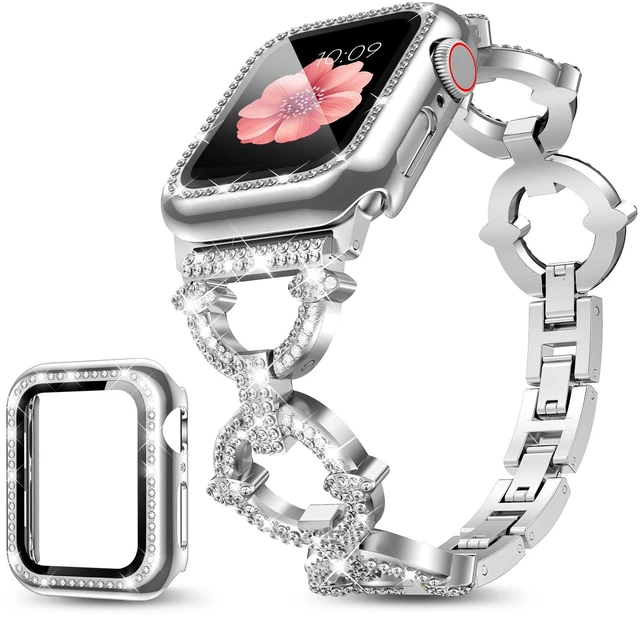 Main image of Bling Jewelry Band Compatible with Apple Watch Bands for Women | Metal Band with Protective Cover 40mm for iWatch Series 6 5 4 SE, Lightweight, Dressy Designer, Adjust without tools,Silver