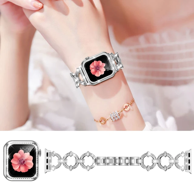 Alt view image 2 of 7 - Bling Jewelry Band Compatible with Apple Watch Bands for Women | Metal Band with Protective Cover 40mm for iWatch Series 6 5 4 SE, Lightweight, Dressy Designer, Adjust without tools,Silver