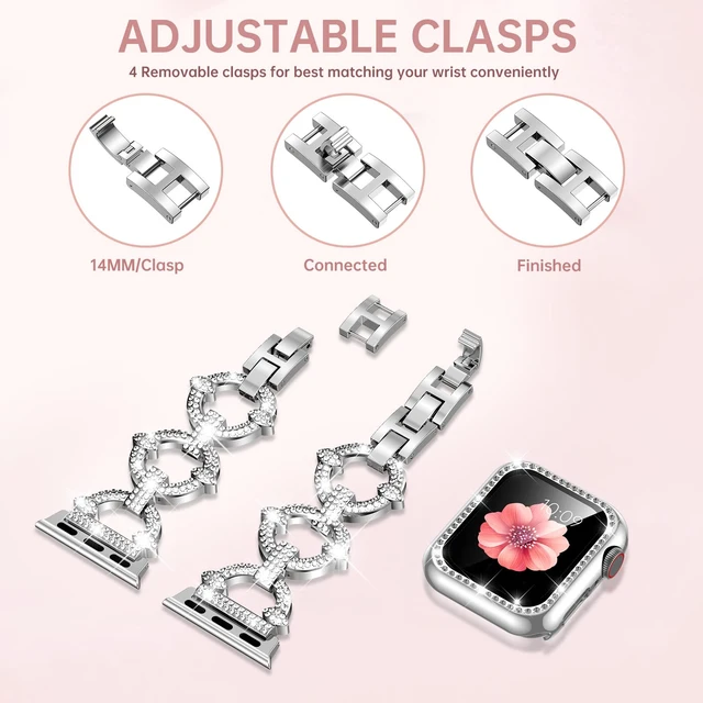 Alt view image 4 of 7 - Bling Jewelry Band Compatible with Apple Watch Bands for Women | Metal Band with Protective Cover 40mm for iWatch Series 6 5 4 SE, Lightweight, Dressy Designer, Adjust without tools,Silver