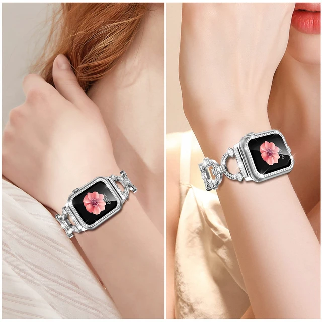 Alt view image 5 of 7 - Bling Jewelry Band Compatible with Apple Watch Bands for Women | Metal Band with Protective Cover 40mm for iWatch Series 6 5 4 SE, Lightweight, Dressy Designer, Adjust without tools,Silver