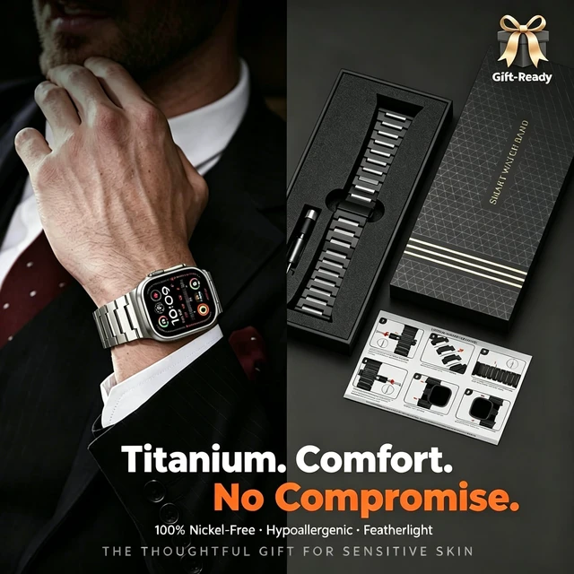 Alt view image 5 of 7 - Titanium Band for Apple Watch Ultra & iWatch Series 49 46 45 44mm | Lightweight Pure Titanium Metal Strap for Men,Adjustable Link with Tool,Scratchproof/Waterproof for Swimming/Sports/Business