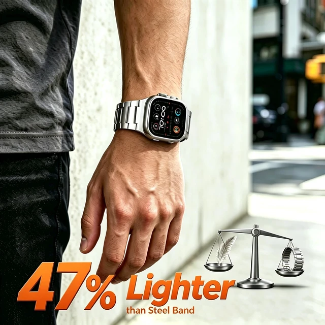 Alt view image 4 of 7 - Titanium Band for Apple Watch Ultra & iWatch Series 49 46 45 44mm | Lightweight Pure Titanium Metal Strap for Men,Adjustable Link with Tool,Scratchproof/Waterproof for Swimming/Sports/Business