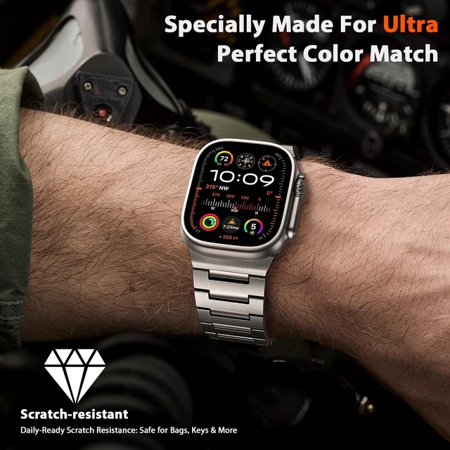 Alt view image 6 of 7 - Titanium Band for Apple Watch Ultra & iWatch Series 49 46 45 44mm | Lightweight Pure Titanium Metal Strap for Men,Adjustable Link with Tool,Scratchproof/Waterproof for Swimming/Sports/Business