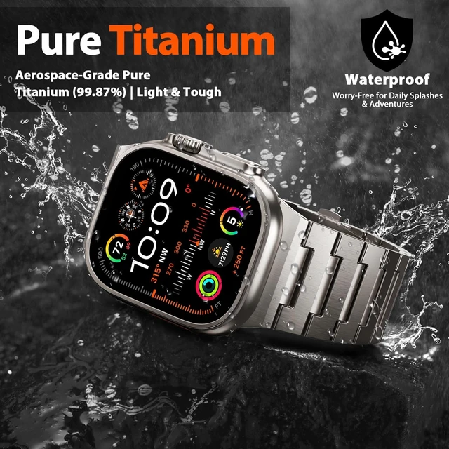 Alt view image 2 of 7 - Titanium Band for Apple Watch Ultra & iWatch Series 49 46 45 44mm | Lightweight Pure Titanium Metal Strap for Men,Adjustable Link with Tool,Scratchproof/Waterproof for Swimming/Sports/Business