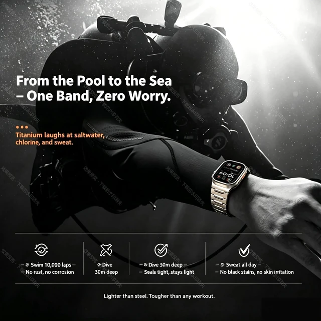Alt view image 7 of 7 - Titanium Band for Apple Watch Ultra & iWatch Series 49 46 45 44mm | Lightweight Pure Titanium Metal Strap for Men,Adjustable Link with Tool,Scratchproof/Waterproof for Swimming/Sports/Business