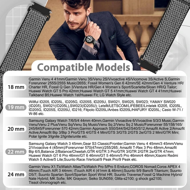 Alt view image 2 of 7 - Quick Release Watch Band - Choice of Width -18mm 19mm 20mm 22mm 24mm Watch Bands, Solo Loop Adjustable Elastic Nylon Watch Straps Replacement Wristband for Men Women