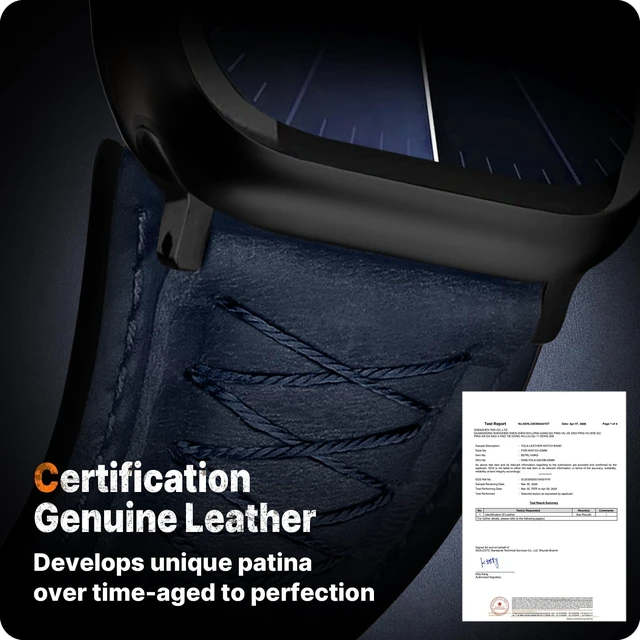 Alt view image 2 of 6 - Band for Apple Watch 49/46/45/44/42/41/40/38mm | Fits iWatch Series 11 10 9 8 7 6 5 4 3 2 1 Ultra SE ,Top Grain Leather Replacement Strap for Men Classic Dark Blue&Black