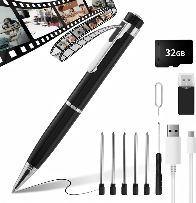 Main image of Premium Body Camera Pen, 1080P HD Video & Photo Recorder | 32GB SD Card Included, Loop Recording, Portable Documentation Camera (Bright Silver)