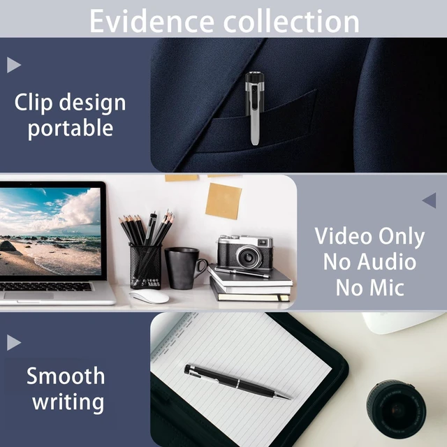 Alt view image 4 of 6 - Premium Body Camera Pen, 1080P HD Video & Photo Recorder | 32GB SD Card Included, Loop Recording, Portable Documentation Camera (Bright Silver)
