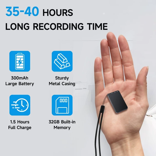 Alt view image 3 of 7 - MINI Metal Voice Recorder, Vandlion V15 HD Clear Recording Device 32GB | Voice Activated Recorder with 35 Hours Battery & 2159 Intelligent Noise Reduction, Ideal for Interview Class Lecture Meeting