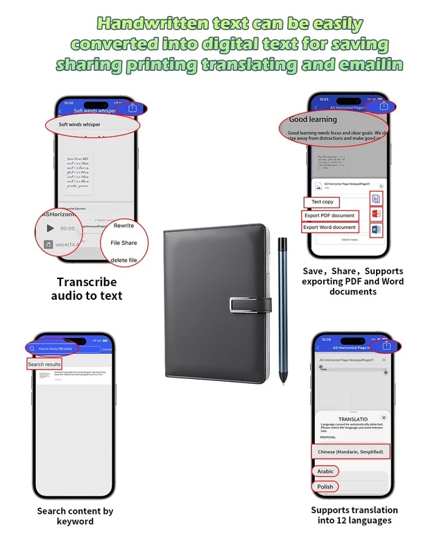 Alt view image 3 of 7 - Digital Notebook with Pen Set smart Pen Enables Synchronized Handwriting, OCR to Text, Offline Storage, Audio Recording and Note Sharing, Compatible with iOS and Android
