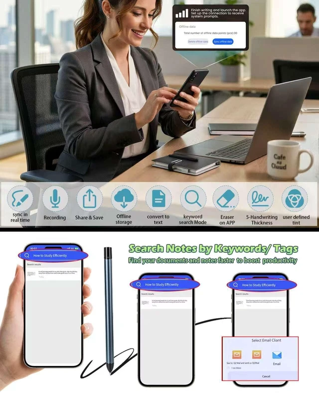Alt view image 5 of 7 - Digital Notebook with Pen Set smart Pen Enables Synchronized Handwriting, OCR to Text, Offline Storage, Audio Recording and Note Sharing, Compatible with iOS and Android