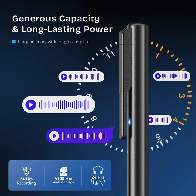 Alt view image 7 of 7 - One-Touch Digital Voice Recorder,64GB Voice Activated Recorder for Lectures Noise Reduction,TypeC charging,Longlasting Battery,Timestamped Files,Autosave Recordings for Meetings,Interviews,Classes