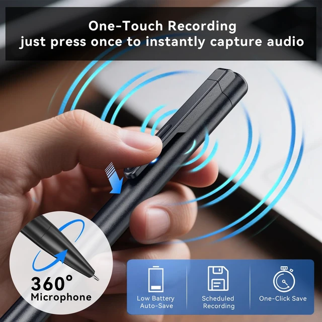 Alt view image 5 of 7 - One-Touch Digital Voice Recorder,128GB Voice Activated Recorder for Lecture Noise Reduction,TypeC charging,Longlasting Battery,Timestamped Files,Autosave Recordings for Meetings,Interviews,Classes