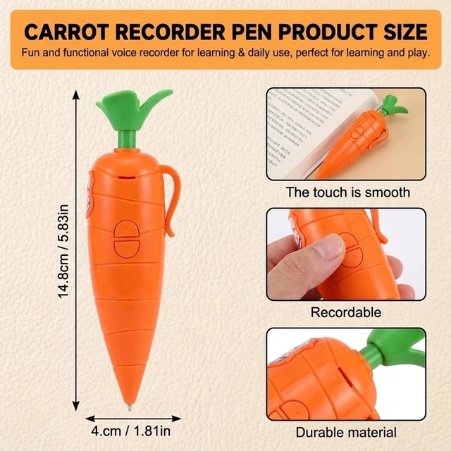 Alt view image 2 of 7 - Carrot Recorder Pen, 2PCS Cute Carrot Pen Writing Tool with Voice Recording Feature,Multi-Function Voice Recording Pens with Ballpoint Writing Tool, Fun & Creative Gifts for Students, Teachers