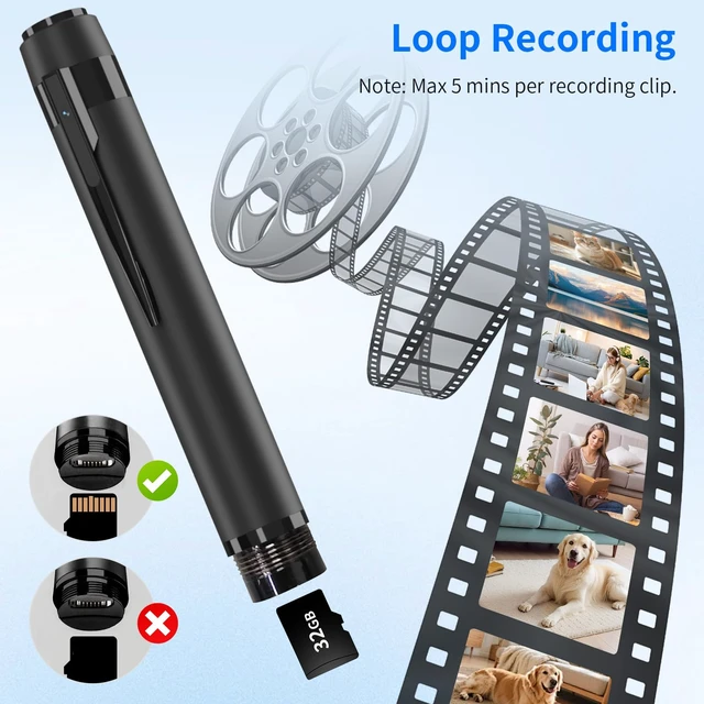 Alt view image 3 of 7 - Premium Body Camera Pen 32GB SD Card Include | Local Storage, One-Button Operation, Motion Detection for Meeting Lecture Classroom Office Home (Matte Black)