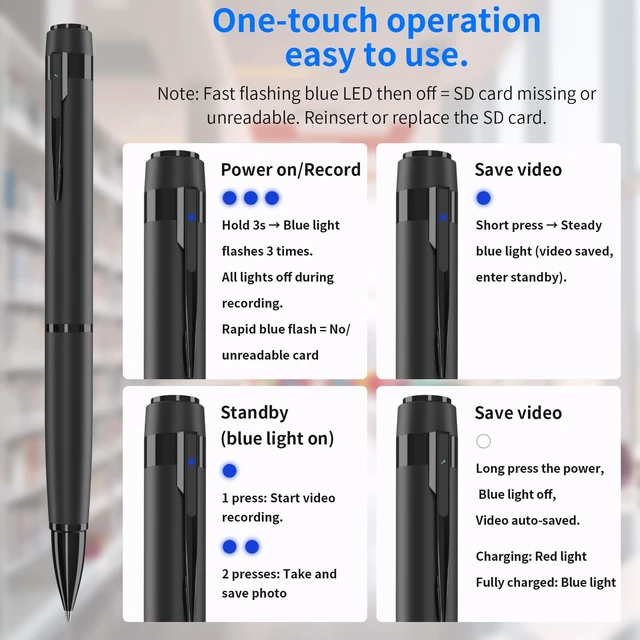 Alt view image 6 of 7 - Premium Body Camera Pen 32GB SD Card Include | Local Storage, One-Button Operation, Motion Detection for Meeting Lecture Classroom Office Home (Matte Black)