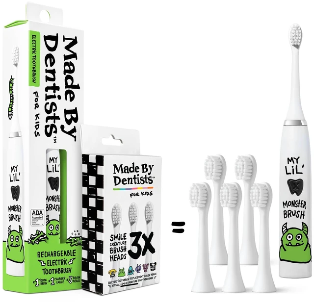 Main image of Kids Electric Toothbrush - Rechargeable Vibrating Toothbrush with Timer, Includes 6 Replacement Heads, Gently Cleans Teeth, Kid & Toddlers Age 2+, Monster