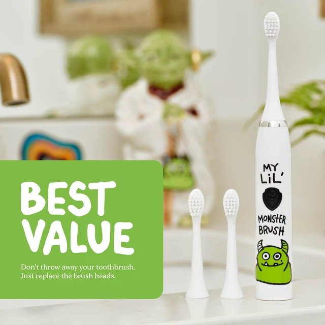 Alt view image 5 of 7 - Kids Electric Toothbrush - Rechargeable Vibrating Toothbrush with Timer, Includes 6 Replacement Heads, Gently Cleans Teeth, Kid & Toddlers Age 2+, Monster