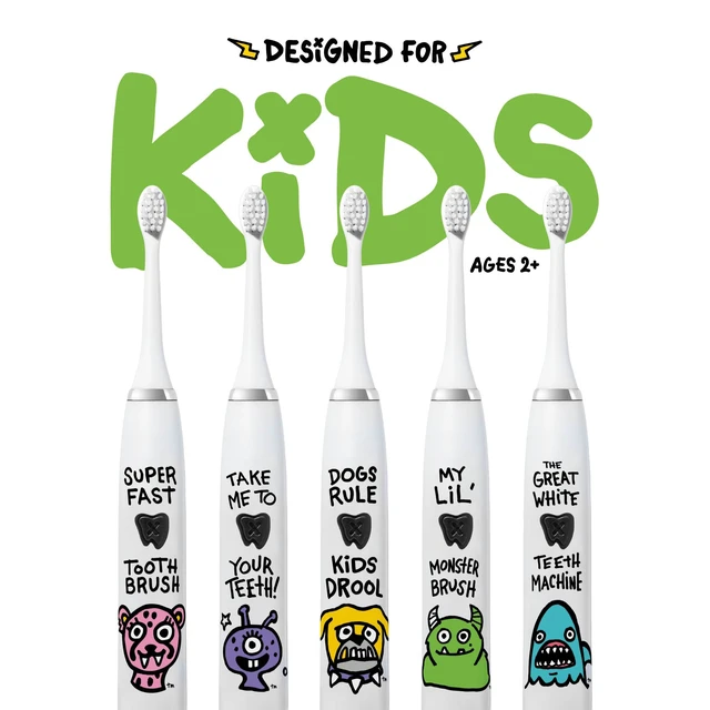 Alt view image 7 of 7 - Kids Electric Toothbrush - Rechargeable Vibrating Toothbrush with Timer, Includes 6 Replacement Heads, Gently Cleans Teeth, Kid & Toddlers Age 2+, Monster