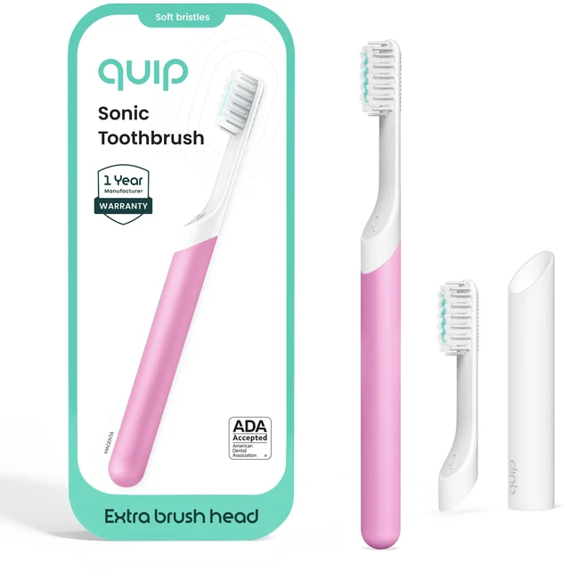 Main image of Sonic Electric Toothbrush for Adults, Extra Brush Head, Magenta | Includes 2 Brush Heads and Travel Cover Mount, AAA Battery, 3 Month Battery Life, 2 Minute Timed Brushing, Travel Ready